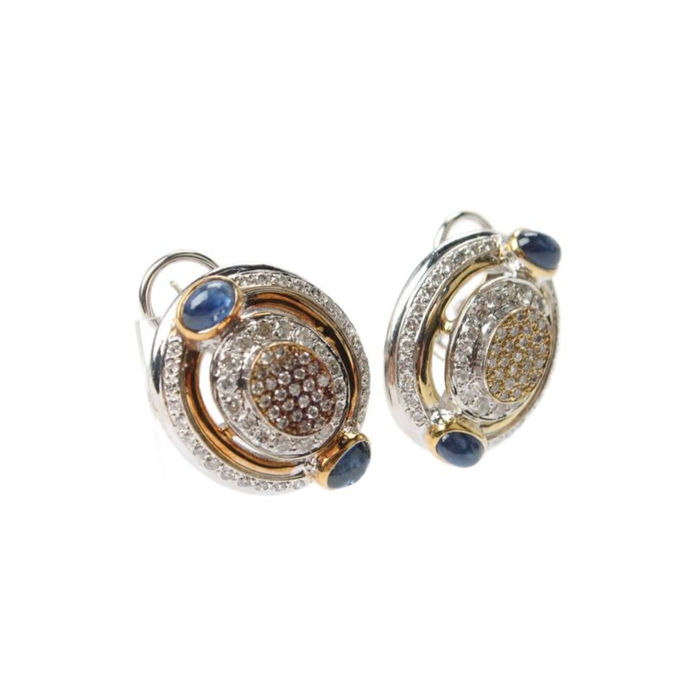 Designer Womens 14K Yellow White Gold Sapphire Oval Earrings 2.4ctw 25g